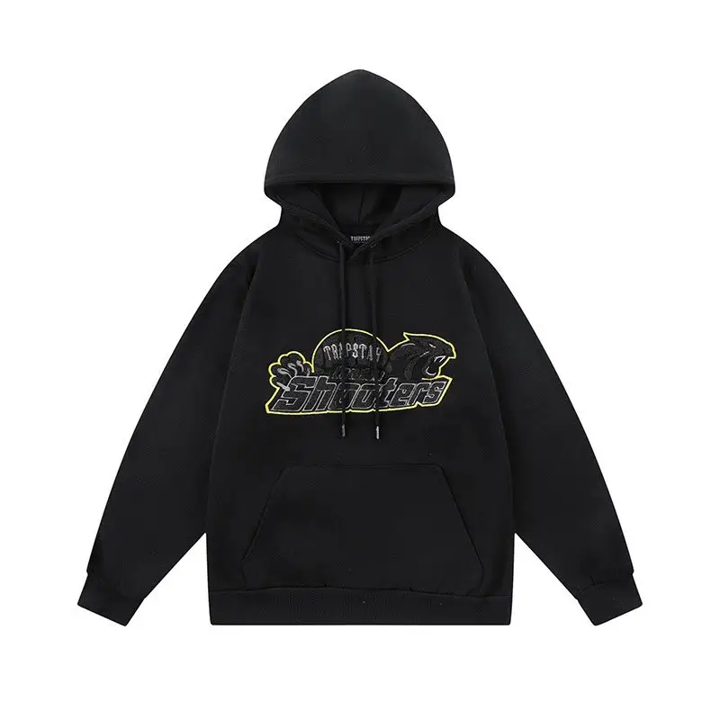 Trapstar套装渐变绣花金色加绒卫衣卫裤收口拉链长裤休闲卫裤黑色