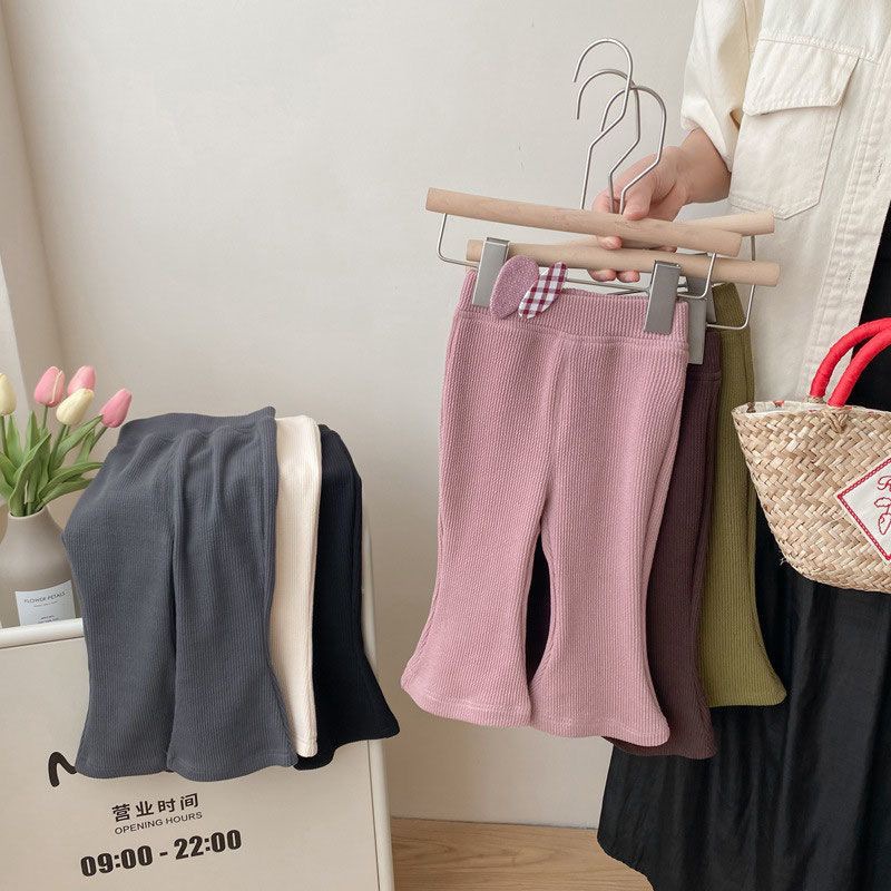 Spring and Autumn Girls' Casual Pants, Stylish Children's Trendy Leggings, Korean Style Solid Color German Velvet Flared Pants