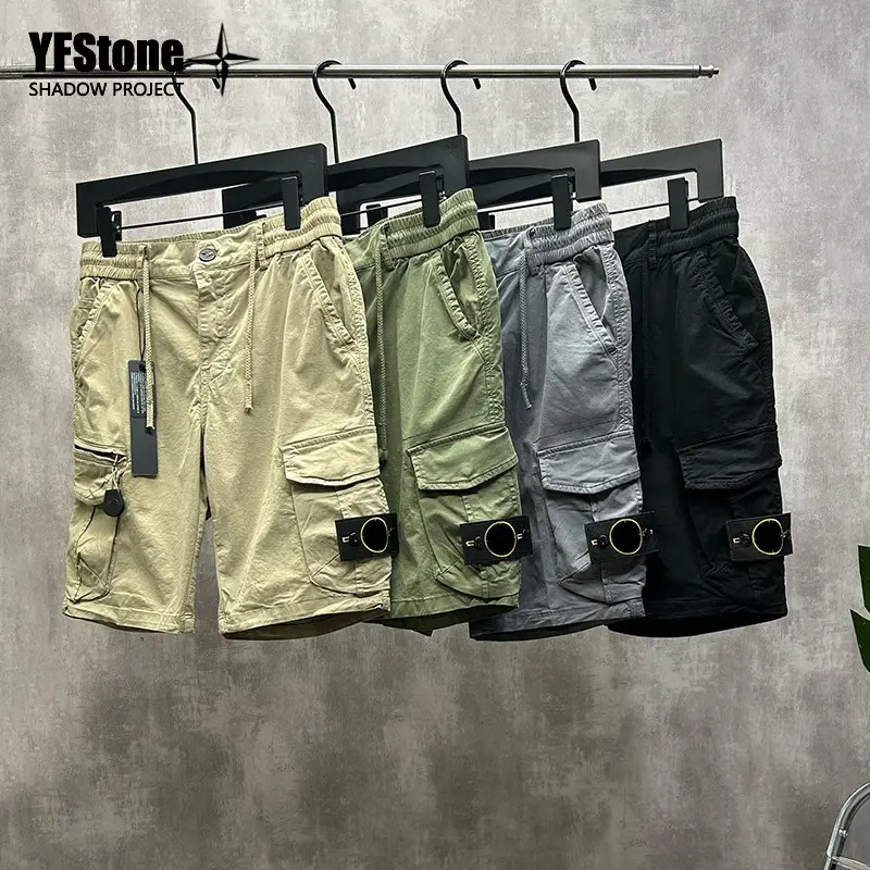 Yfstone Trendy Stone-Pattern Multi-Pocket Cargo Shorts Casual Washed Five-Point Shorts Unisex Shorts