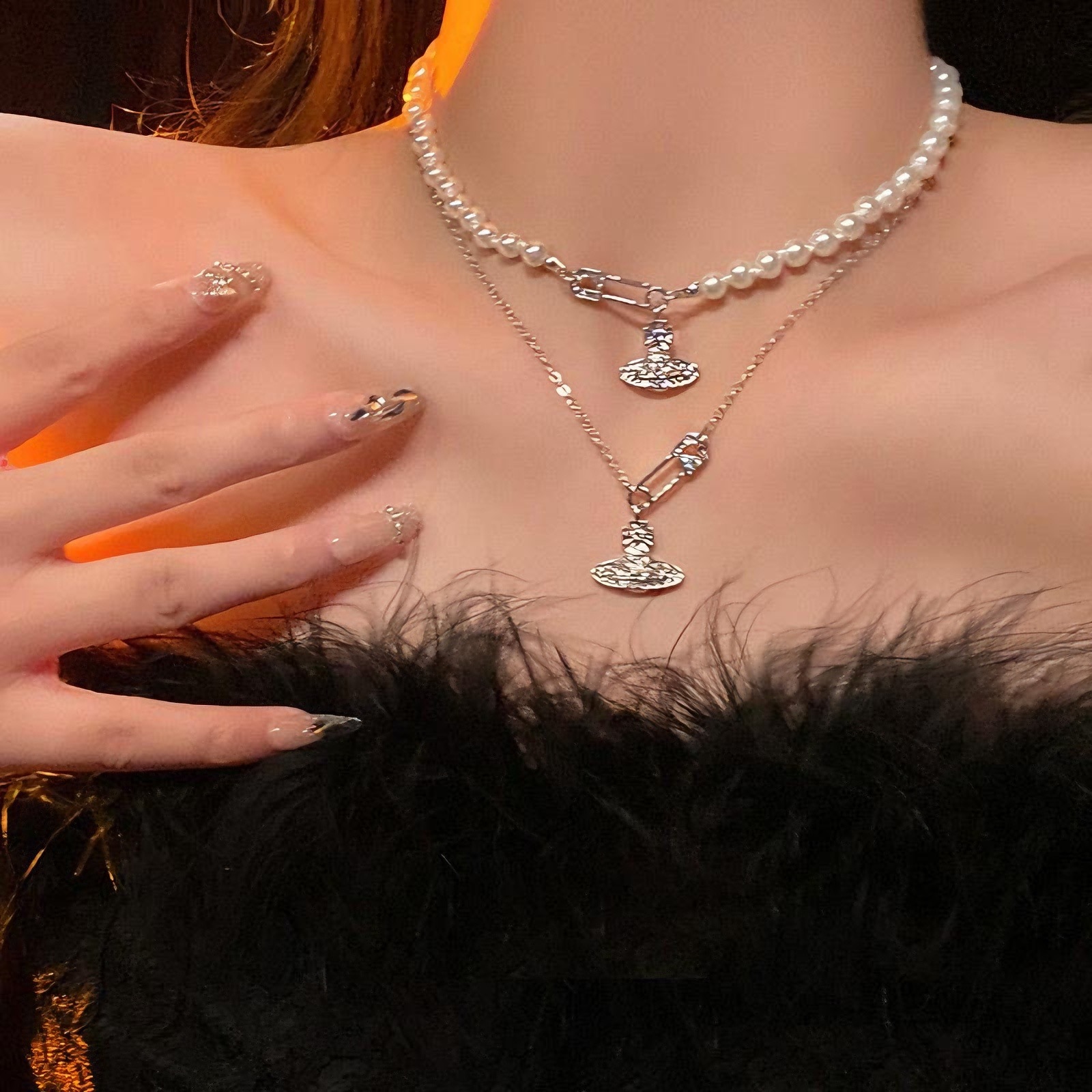 Saturn Necklace Women's Planet Pearl Pin Simple Niche Neck Chain Accessories Light Luxury High-end Sense Collarbone Chain Ins Style