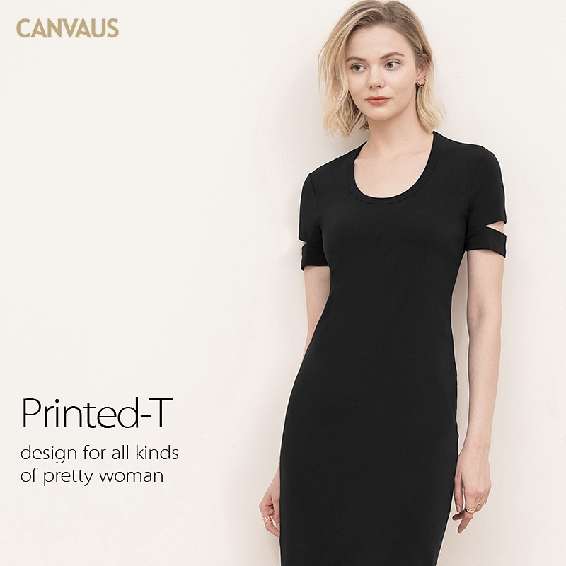 Canvaus Spring and Summer New Dress Solid Color Mid-Length Knitted Elastic Short-Sleeved Women's Clothing K1104 Ripped