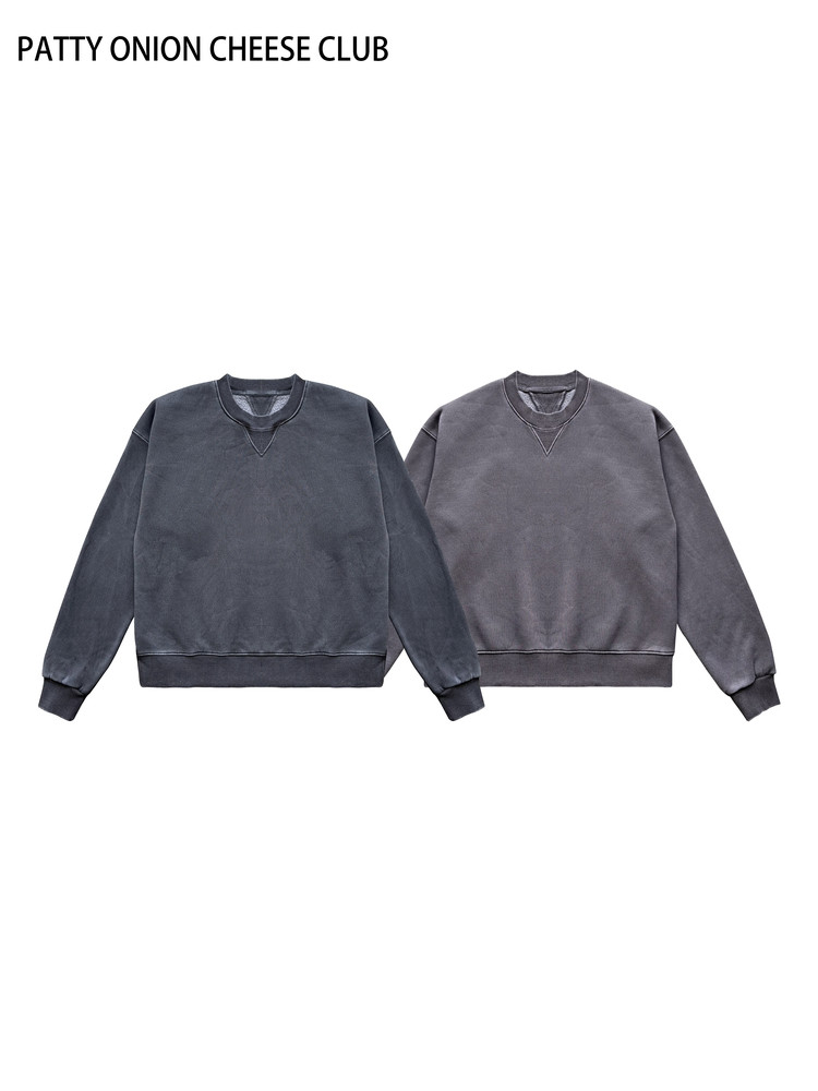 Dyed Sand-Colored Faded Vintage Crew Neck Sweatshirt Foto QC de TAOBAO na Qualit.ly