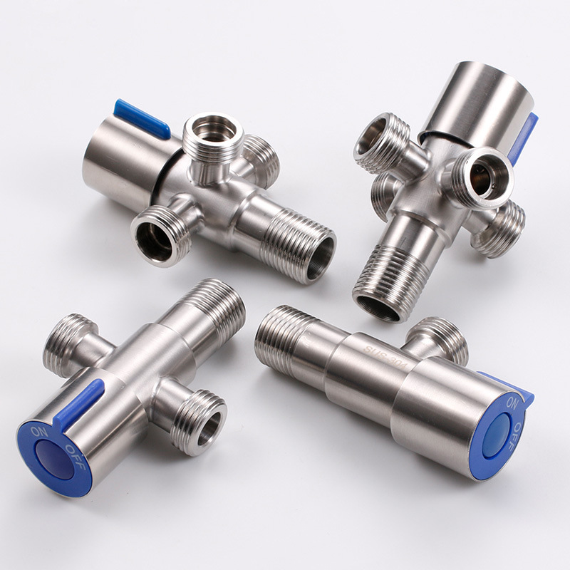 304 stainless steel triangle valve cold and hot one-in four-out water split triangle valve household toilet water heater water stop valve