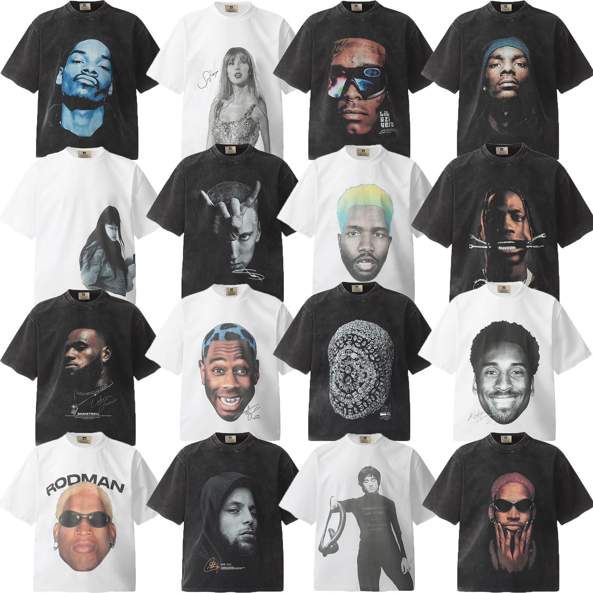 Vintage American-style high street BIG FACE portrait printing blockbuster wash old couples loose short sleeve T-shirt tide