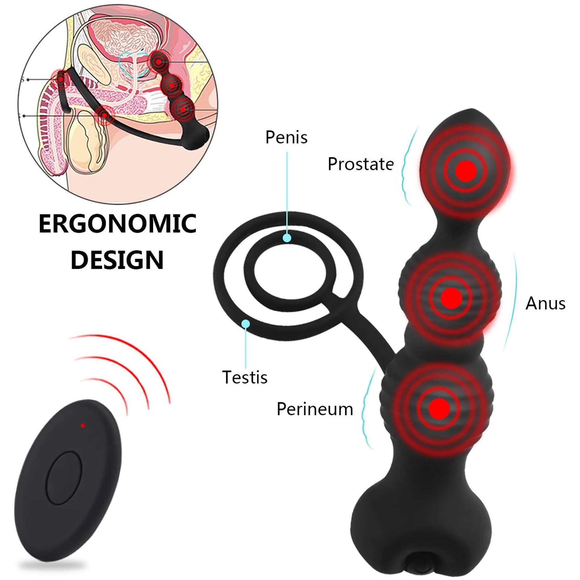 Cross-Border Beautiful Buttocks Double-Ring Vibrating Anal Plug with 10 Frequencies for Masturbation and Prostate Massage, Adult Products Wholesale