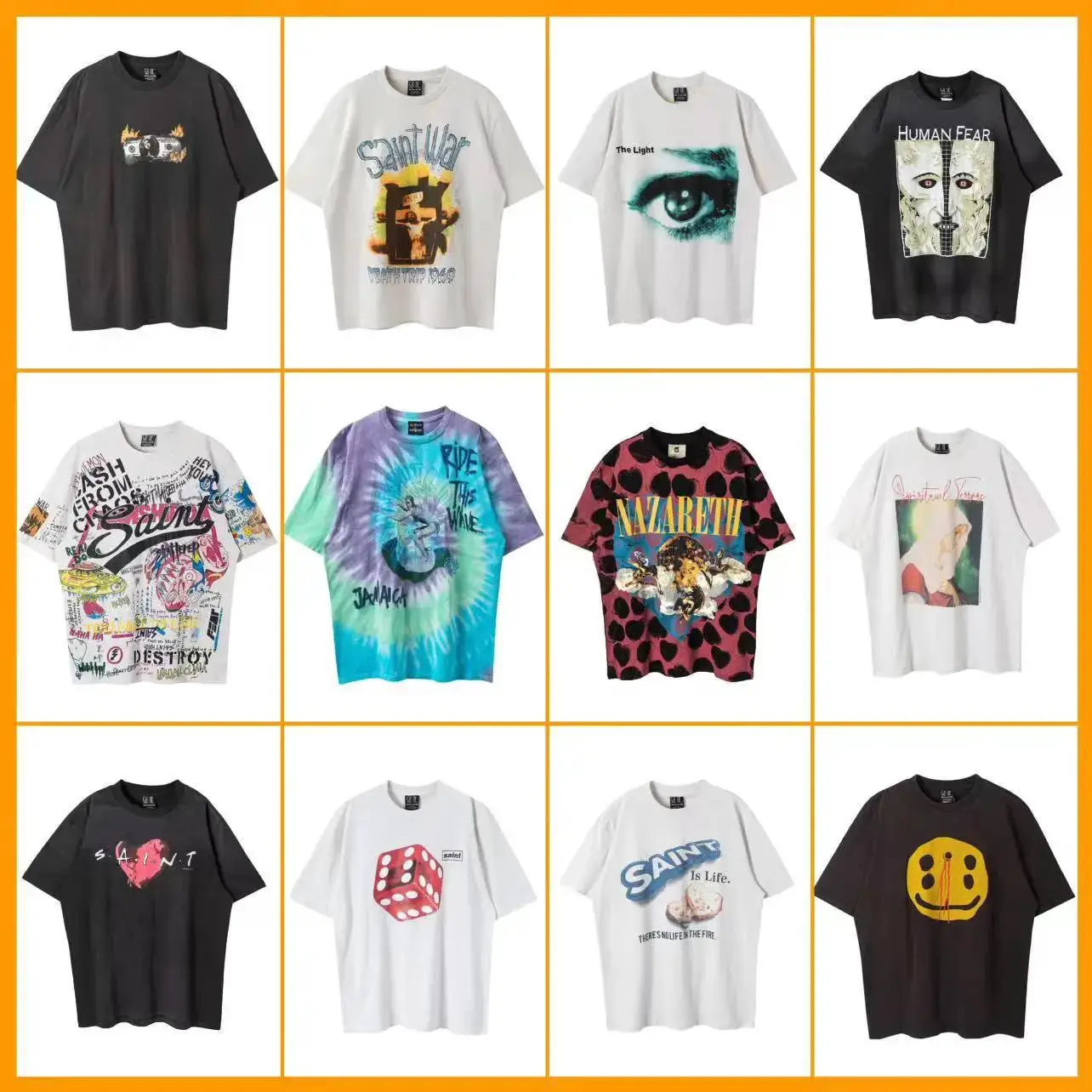 2025 collection of vintage washed water retro round neck loose short sleeved men's and women's couple T-shirts FOG