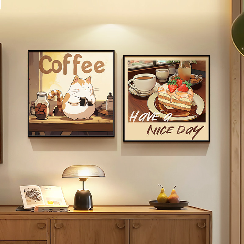 Vintage-Style Decorative Painting for a Café Atmosphere, Retro Living Room Sofa Wall Art, Antique-Style Cat Painting for a Chest of Drawers