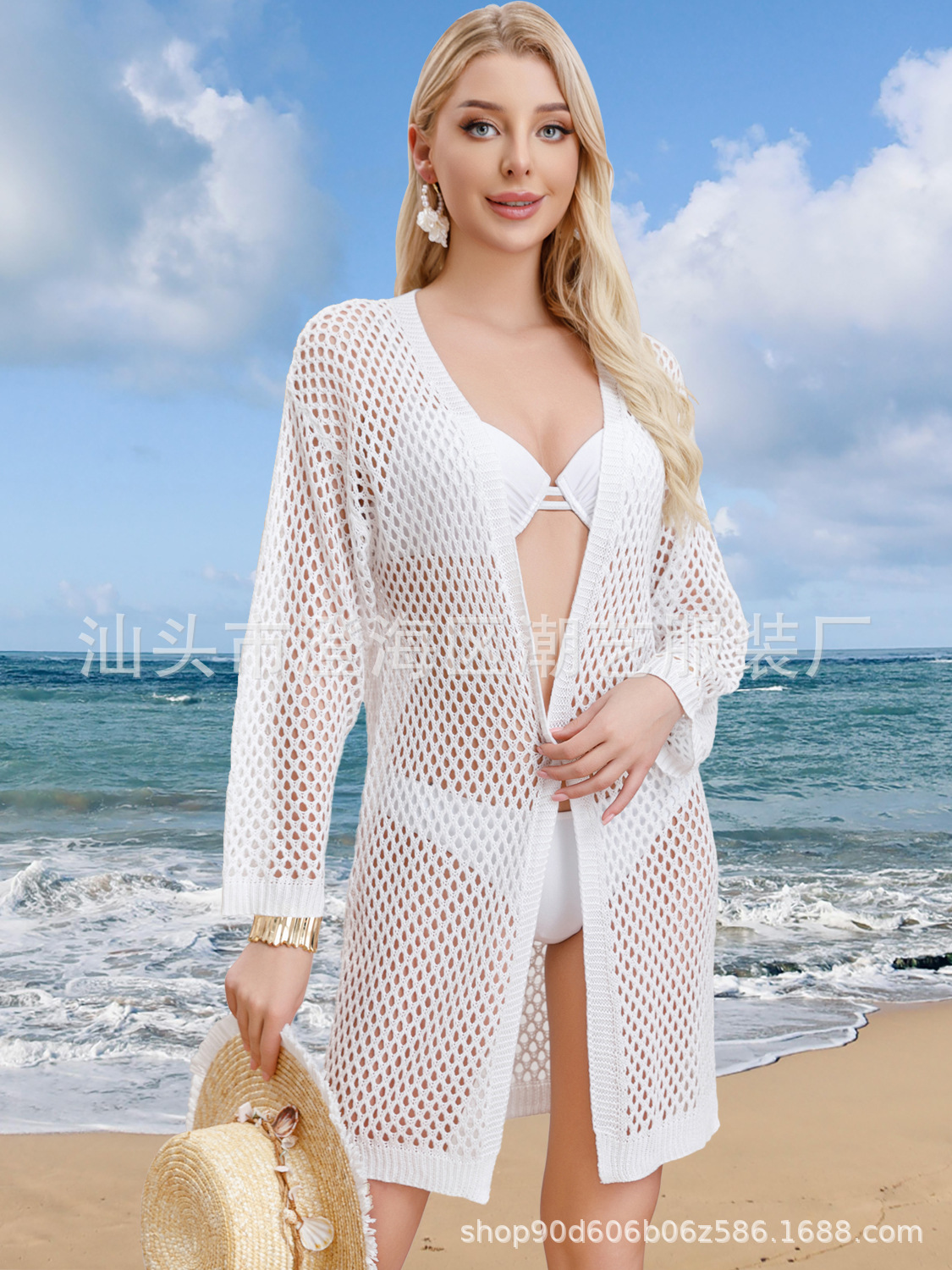 2025 Summer New Cross-Border Outdoor Beach Sun Protection Cover-Up European and American Sexy Large Size Cut Out Cardigan Swimsuit Wholesale