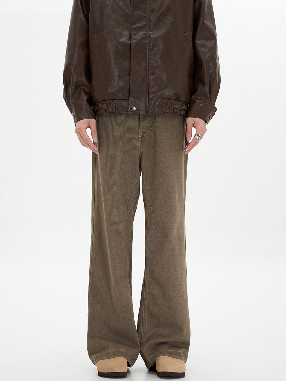 New retro Maillard brown jeans men's and women's loose slimming straight pants all-match fashion brand waste soil style trousers