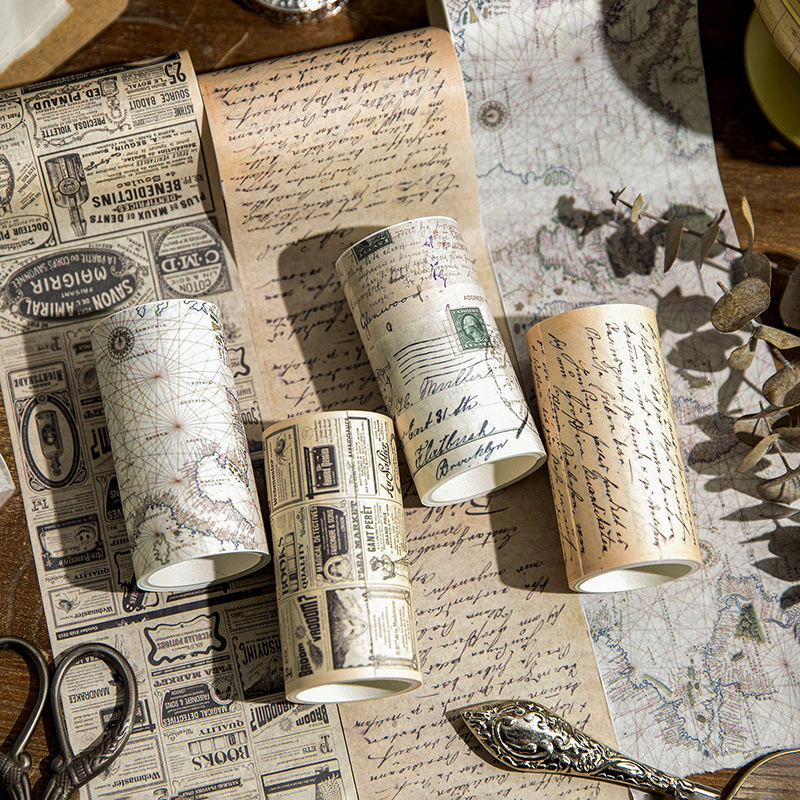 Yan Ji and paper tape set retro time series English letter map hand account material sticker 4 involved