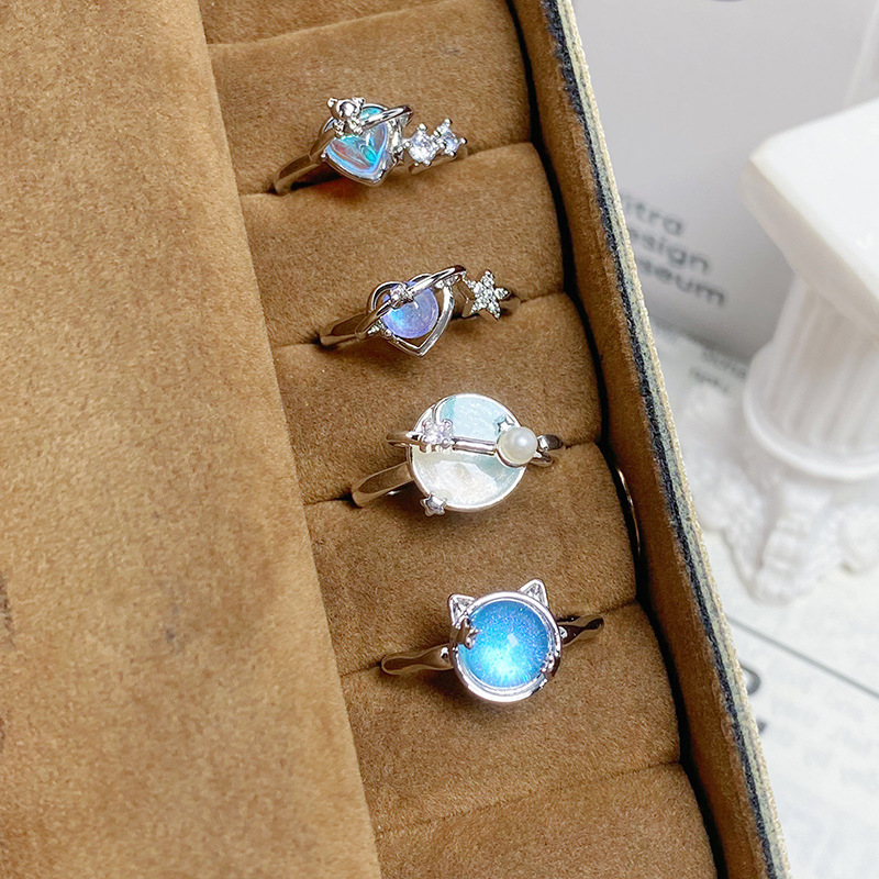 [Enormous Universe] Planet Moonstone Casual Open Ring Niche Design Light Luxury High-End Stacking Ring