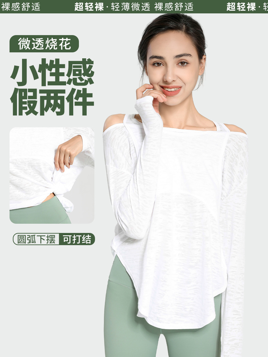 European and American Spring and Summer Sports Top Loose Large Size Quick-drying Fitness Set Finger Long-sleeved Thin Running Yoga Clothes Women's Blouse