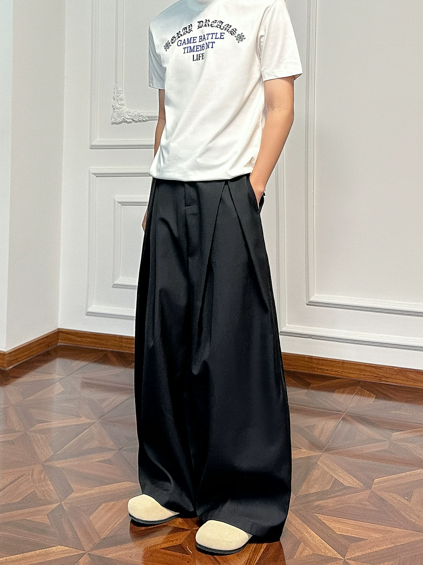 Graydreams High-End Straight-Leg Commuter Trousers for Men, Lazy Style Loose Wide-Leg Drape Casual Scimitar Pants for Women Foto QC de TAOBAO na Qualit.ly