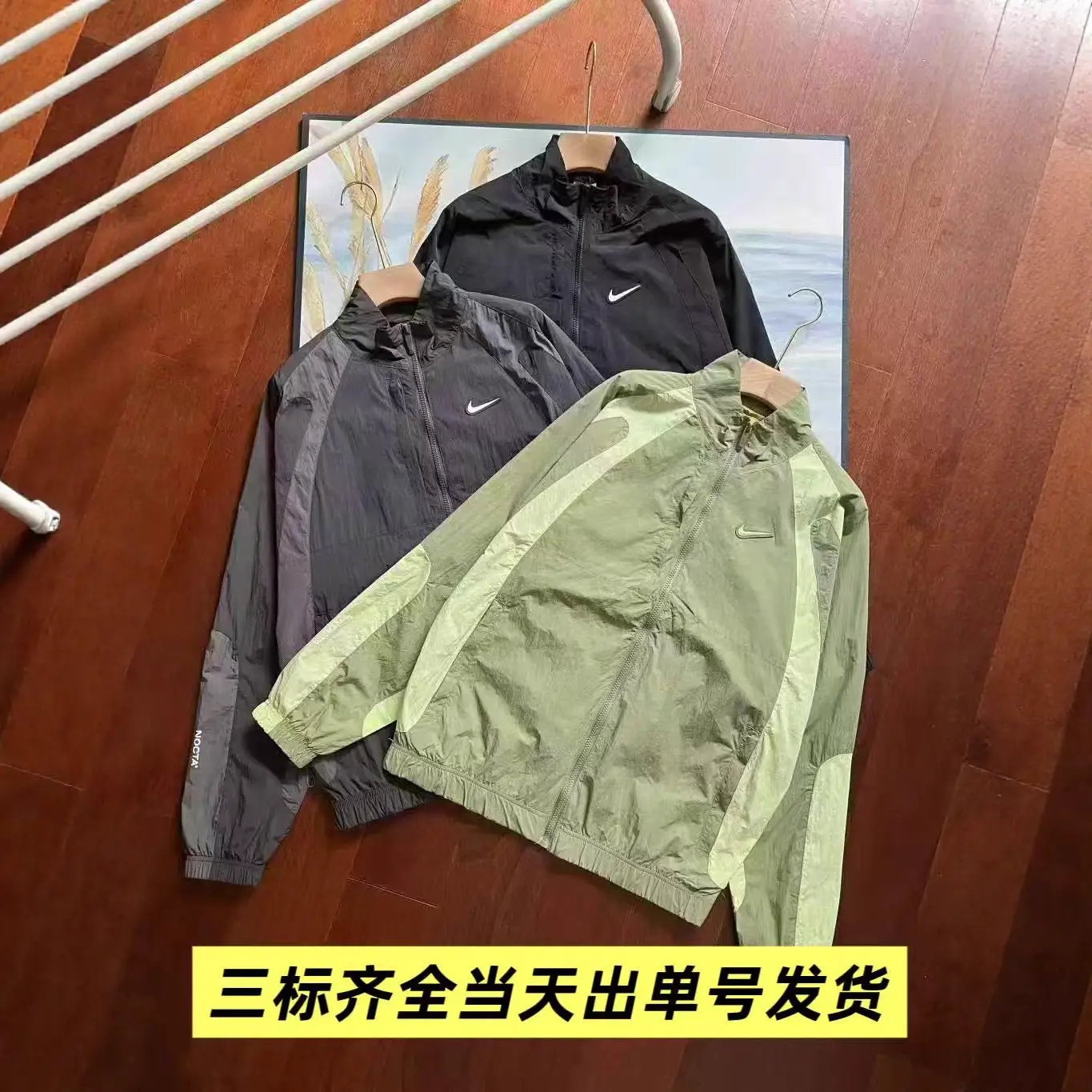 Three standard complete new noc co-branded hook men's windbreaker jacket color collision splicing stand-up collar men and women couple coat cotton