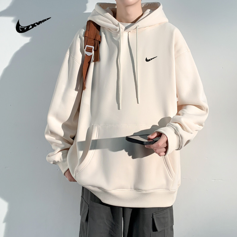 Hooded Sweater Men's American Heavy Casual Loose Couple Clothes Spring and Autumn Solid Color Trendy Brand All-match Sports Top