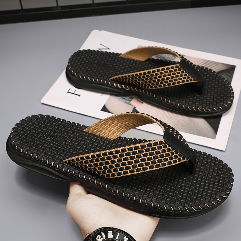 Popular Trendy Woven Pattern Men's Flip-Flops Korean Style Summer Outdoor Beach Sandals