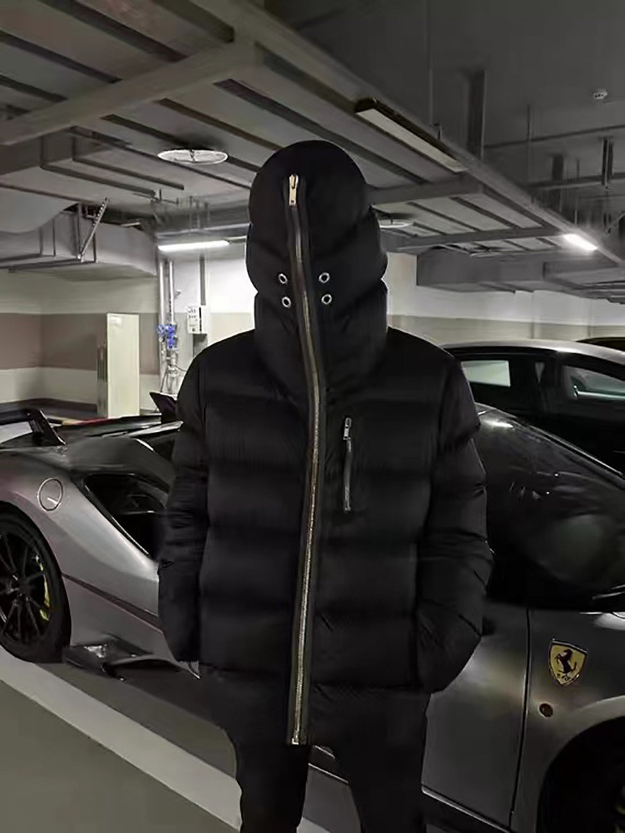 New Winter Street Style Zip-Up Hooded Face-Covering Niche Couple's down Cotton Jacket Puffer Coat for Men