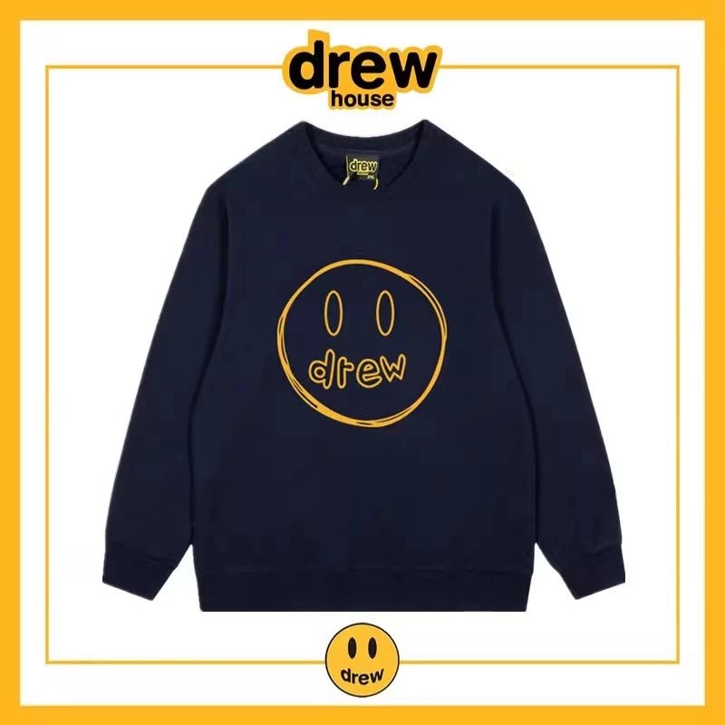 Heavyweight, high quality! Letter-print smiley face crewneck sweatshirt — Ouyang Nana’s same style, FOG high-street, loose-fit casual long-sleeve top for couples.