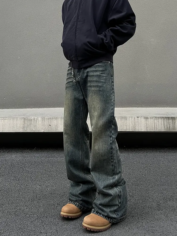 Blaexit Paris Bootcut High-End Blue Scimitar Jeans Men's Retro Straight Cleanfit Pants