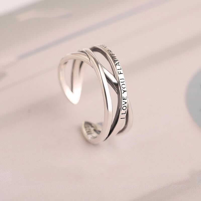 New Retro Thai Silver Letter Line Cross Ring Women's Exquisite Fashion Simple High-end Open Hand Jewelry