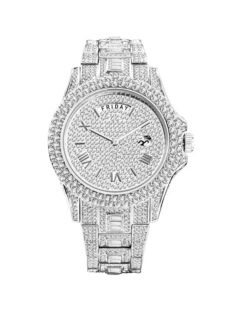 Gypsophila Watch for Men and Women, Fashionable Large Dial, Luxurious Diamond-Encrusted Watch, Hip-Hop Trendy, High-End Quartz Watch