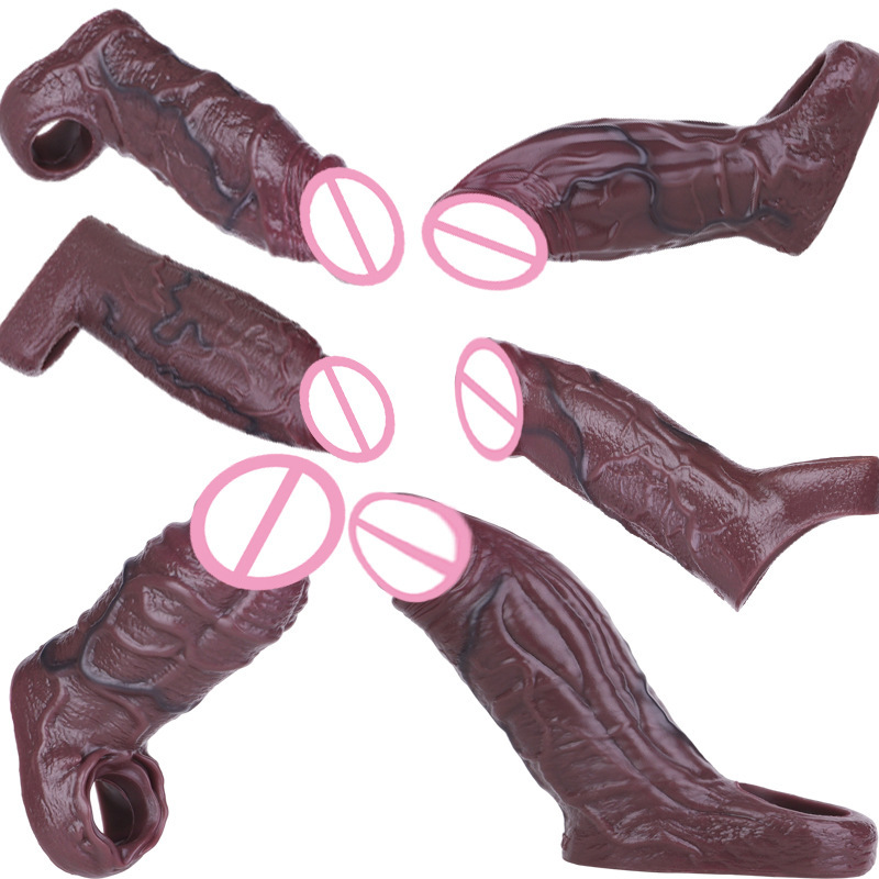 S8115-8128 Obsidian Color Foreign Trade Cross-Border New Closed-Type Hollow Penis Sleeve for Men to Wear