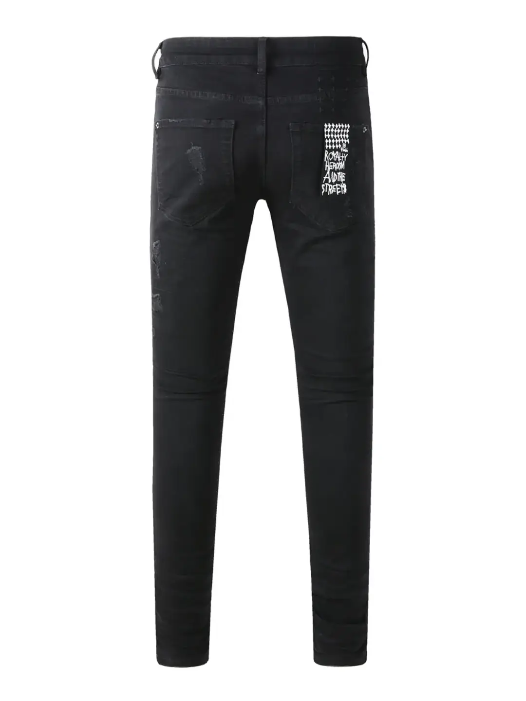 American Trendy Ksu New arrival Black Knife Cut Hole Denim Men Stylish Patch Elastic silm Show Thin Feet
