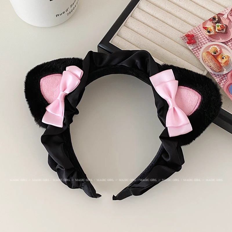 Cute Three-Dimensional Plush Cat Ear Hair Band Headwear Girl Cat Bow Headband Wash Face Hair Pressure Hair Clips Hair Accessories