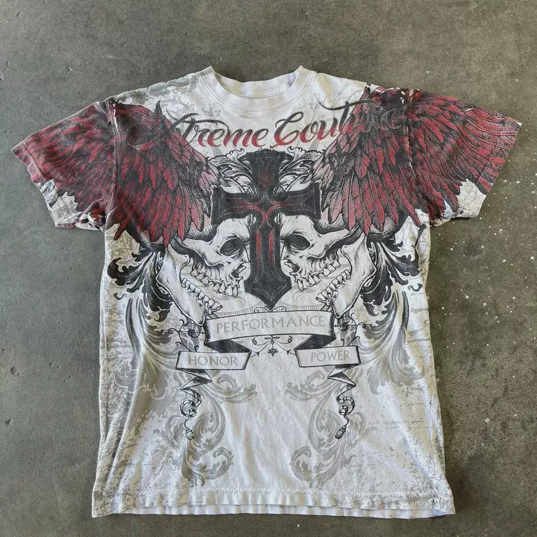 EN Washing Master 210g punk skull punk skull washed old vintage short sleeve T-shirt
