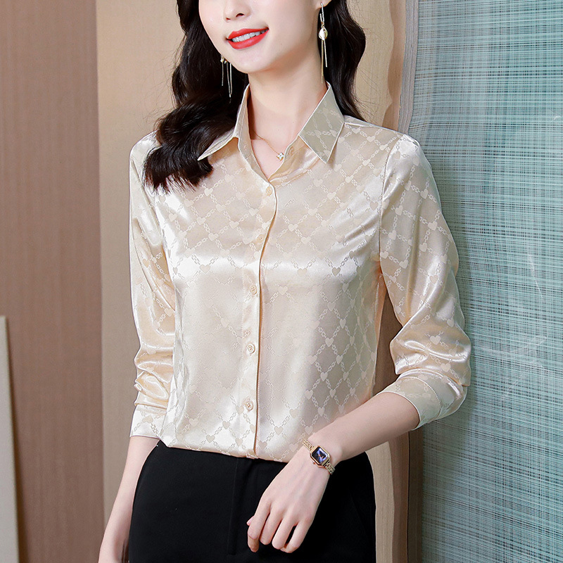 Brand Silk Shirt Women's Long-Sleeved 2025 New Middle-Aged Women's Spring & Fall Tops Classy Elegant Mulberry Silk Shirt