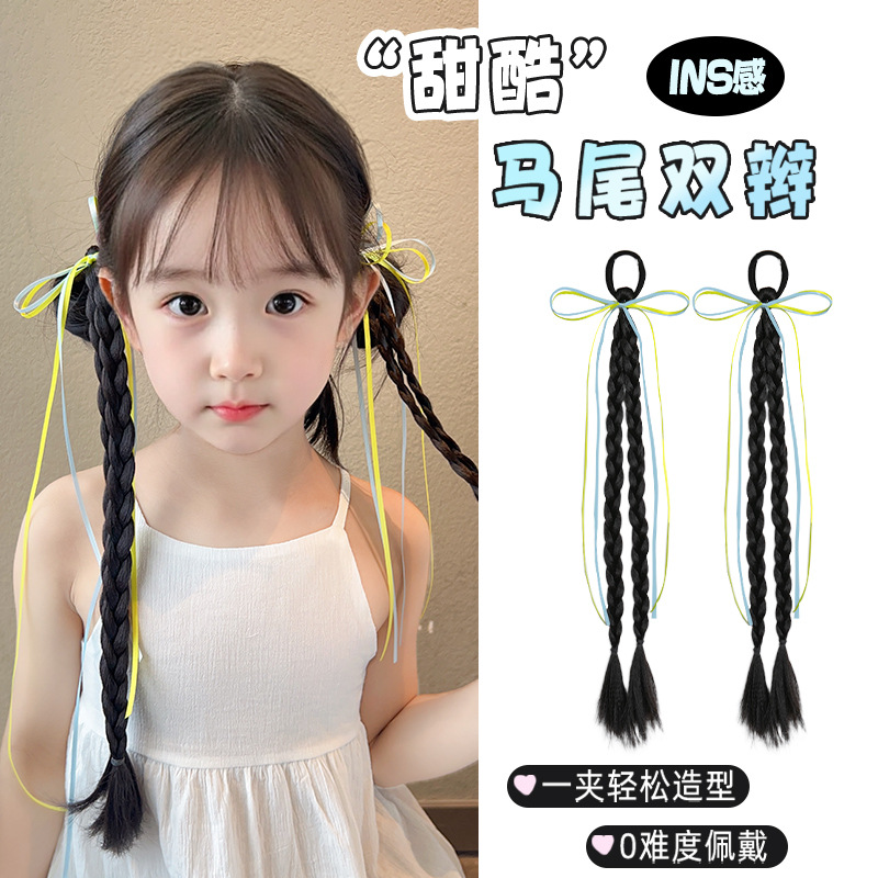 Wig Clip Ribbon Braid New Chinese Style Ribbon Braided Hair Hanging Ear Rabbit Braided Hair Accessories Double Ponytail Braids