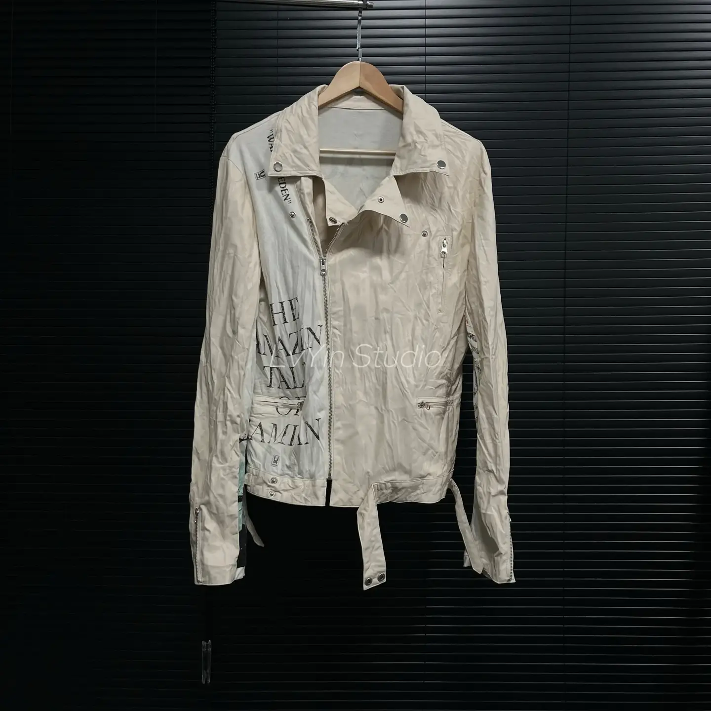 Luyin Studio Undercover 06Ss White Leather Lambskin Pleated Motorcycle Jacket