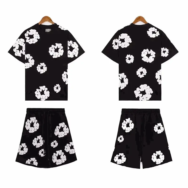 Black floral print t-shirt and shorts set