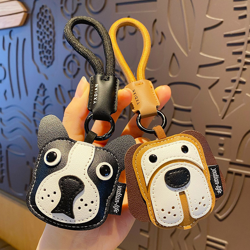 Creative cartoon leather cute pet keychain female cute exquisite bulldog key chain bag pendant gift wholesale