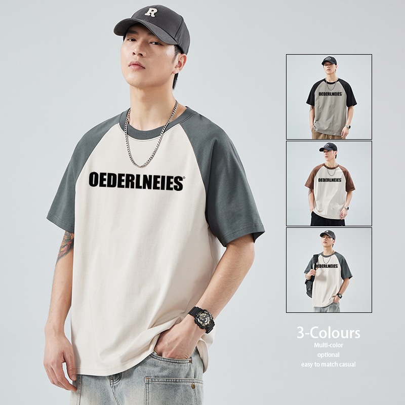 Round Neck Short Sleeve T-Shirt for Men with Raglan Sleeves