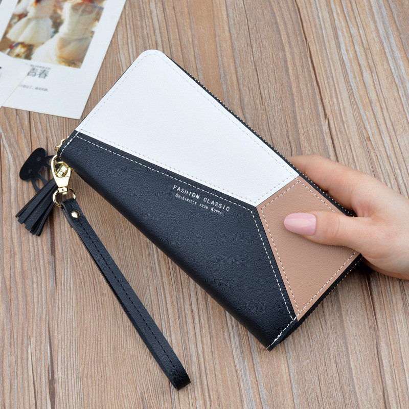 New Women's Wallet Women's Long Clutch Bag Japanese and Korean Fashion Contrasting Zipper Tassel Large Capacity Wallet Mobile Phone Bag