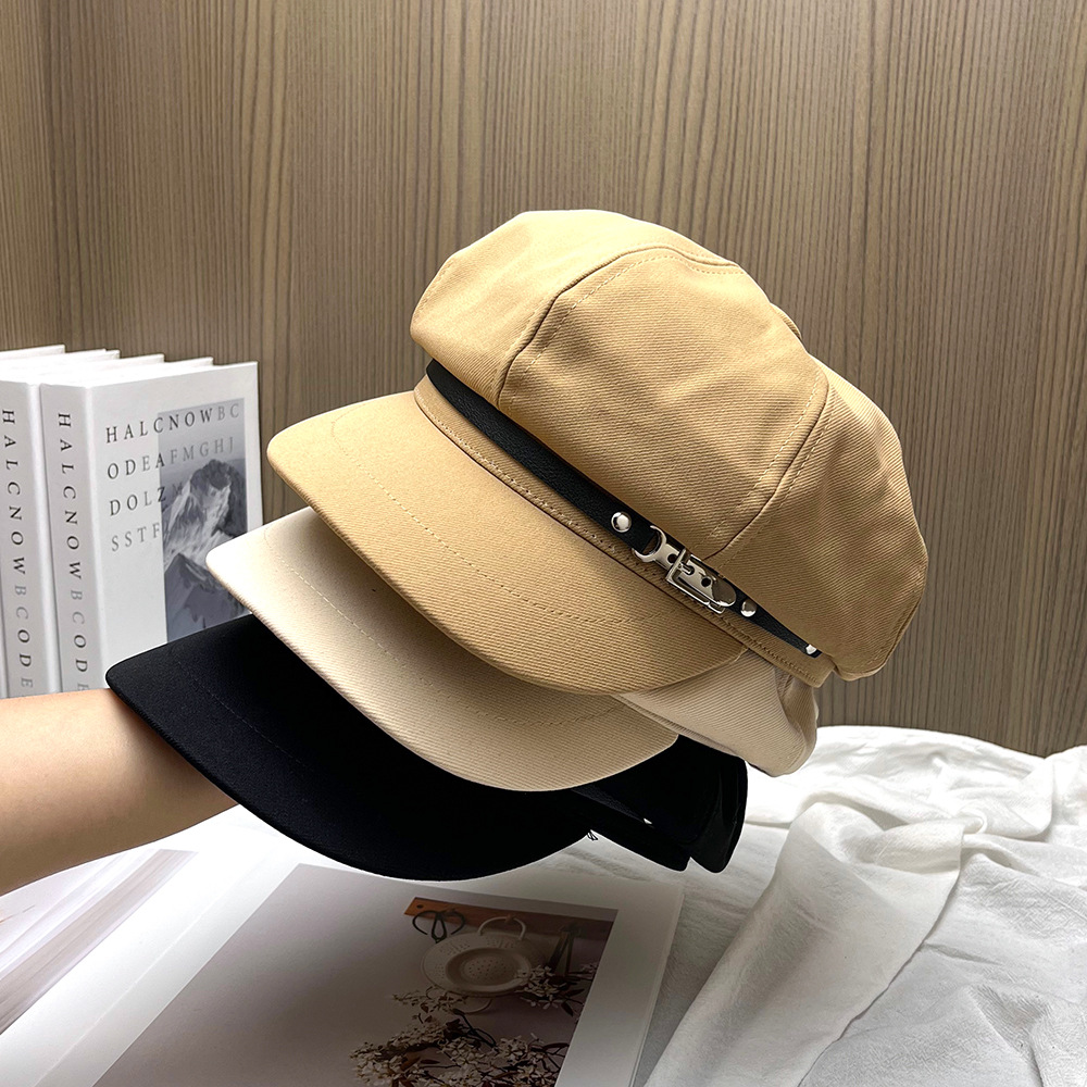 Octagonal Beret Women's 2025 Spring & Fall New British Retro Newsboy Hat Painter's Hat Versatile Black Navy Hat