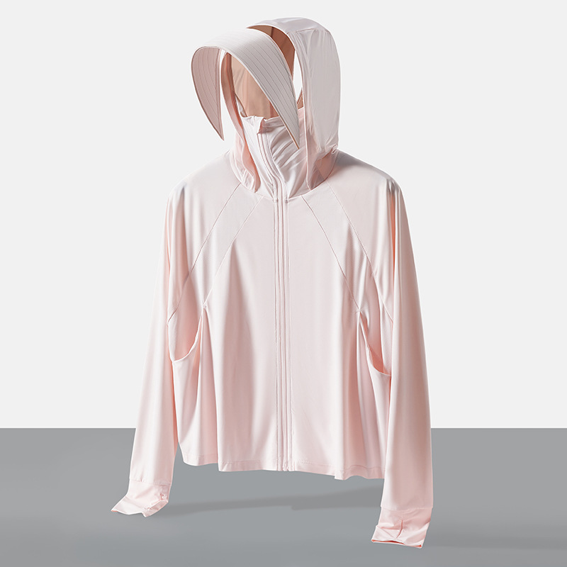 UPF50 + big brim detachable hooded ice silk sunscreen thin breathable sunscreen UV protection sunscreen clothing