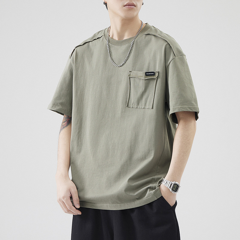 Shanggu Men's Clothing 2026 Summer New Japanese Retro Design Patchwork Short Sleeve Top Men's Trendy Pullover T-Shirt