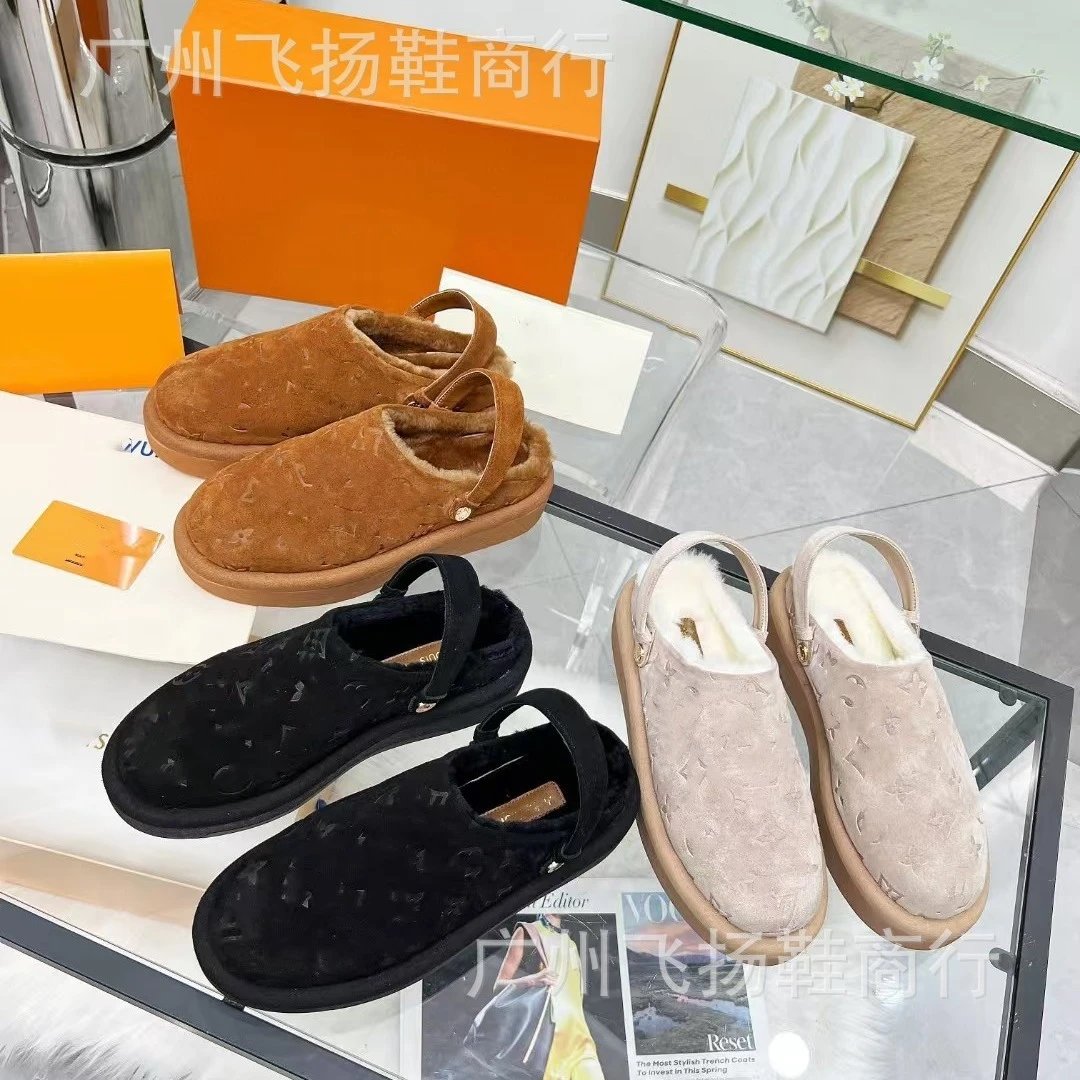 2024秋冬新款麂皮加绒厚底包头拖奶茶色时尚百搭一脚蹬女鞋 Foto QC de WEIDIAN na Qualit.ly