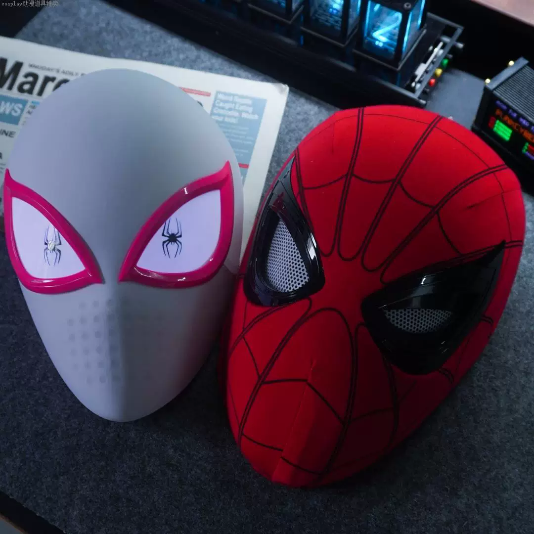Glowing Electric Spider-Man Headgear with Movable Eyes, Funny Cos Mask, Halloween Gift for Boyfriend, Direct Delivery Foto QC de TAOBAO na Qualit.ly