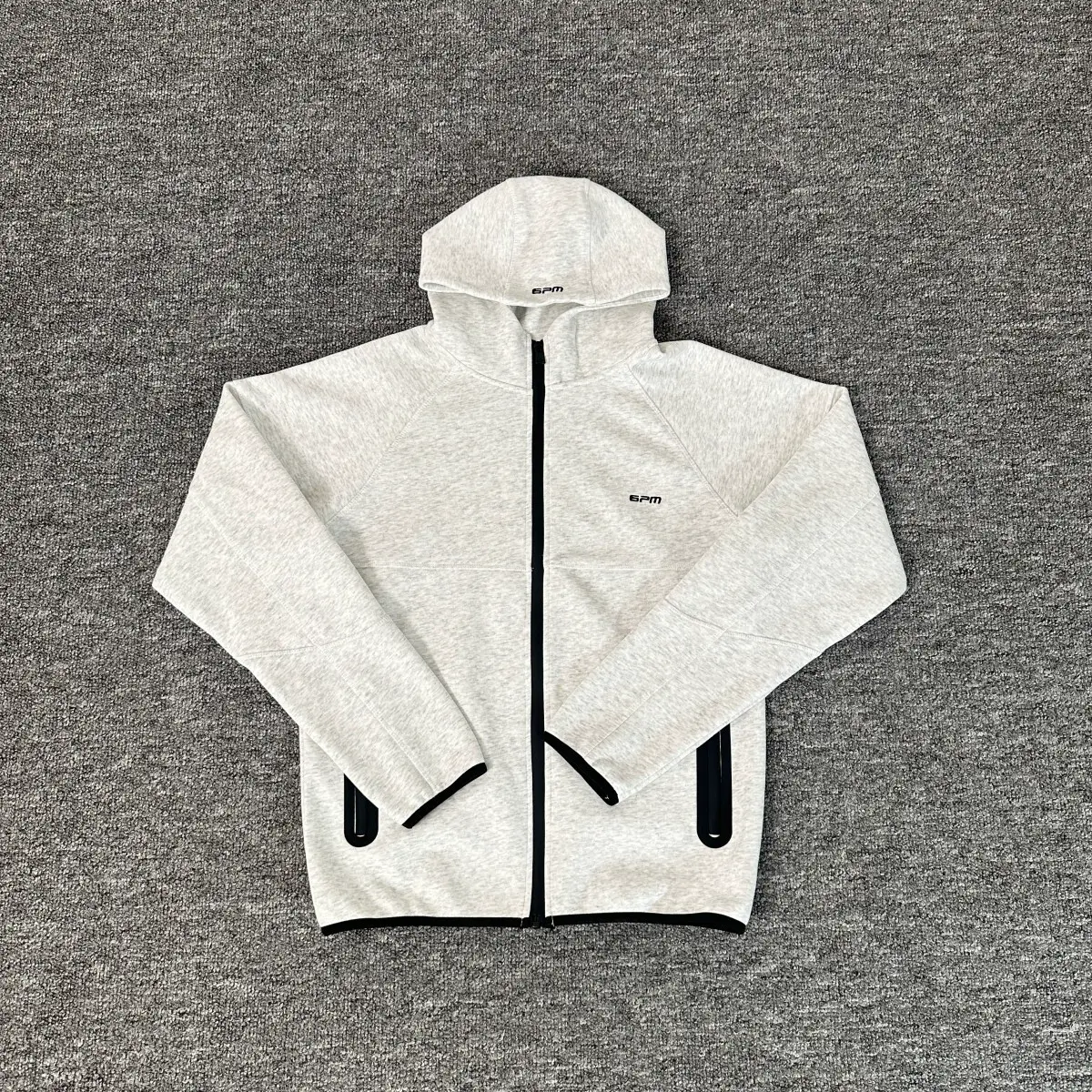 6Pm American Simple Versatile Sports Splicing Suit for Men and Women Pure Color Zipper Hooded Jacket Loose Casual Pants