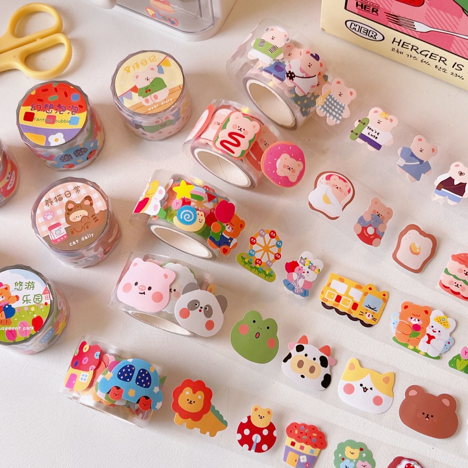 Transparent Waterproof Hand Account Sticker suit Hand Account Material Internet Celebrous Cute Cartoon Tape Student Decorative Small Pattern