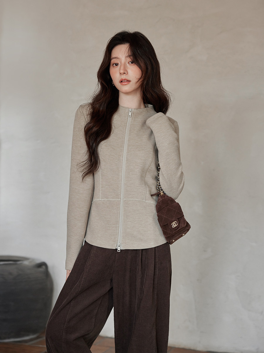 Ximeng 2026 New Spring and Autumn Korean Style Exquisite Inner Layering Shirt with a High-End Feel, Can Be Worn Outside, Zippered Long-Sleeve T-Shirt for Women