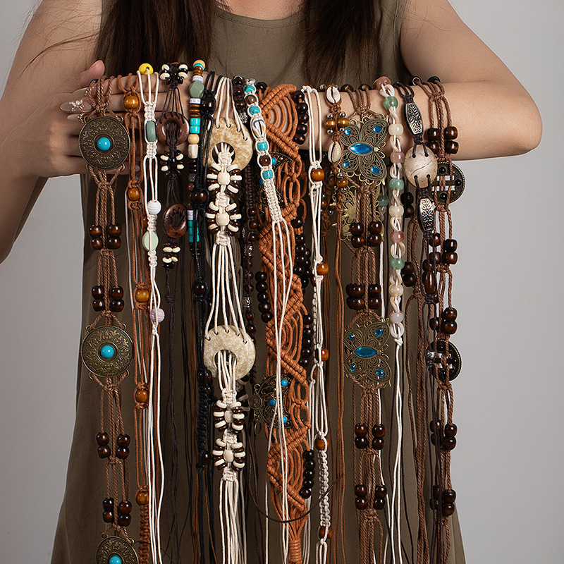 Bohemian Retro Style Tassel Waist Chain Women's Exquisite Handmade Woven Waist Rope Matching Skirt Spring and Summer Ethnic Style Belt