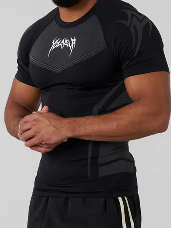 American Youngla Fitness Short-Sleeved Men Outdoor Running Cycling Tight-Fitting Muscle-Showing Breathable Quick-Drying Bottoming Shirt