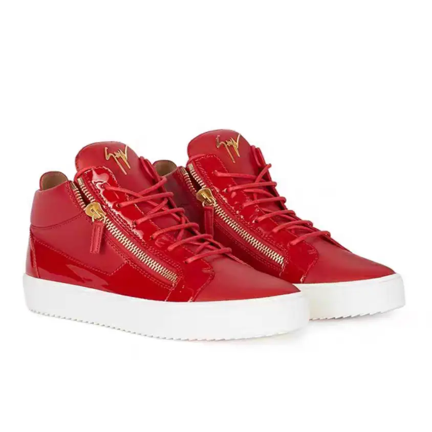 European and American Style High-Top Men's Shoes, Red High-Top Sneakers, Men's Fashion Zipper Trendy Shoes, Foreign Trade Large Size
