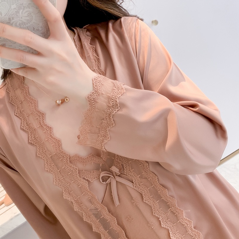 Spring and Autumn New Pajamas Women's Long Sleeve Nightgown Sling Nightgown Two-Piece Set Sweet Sexy Home Clothes with Chest Pad Manufacturers