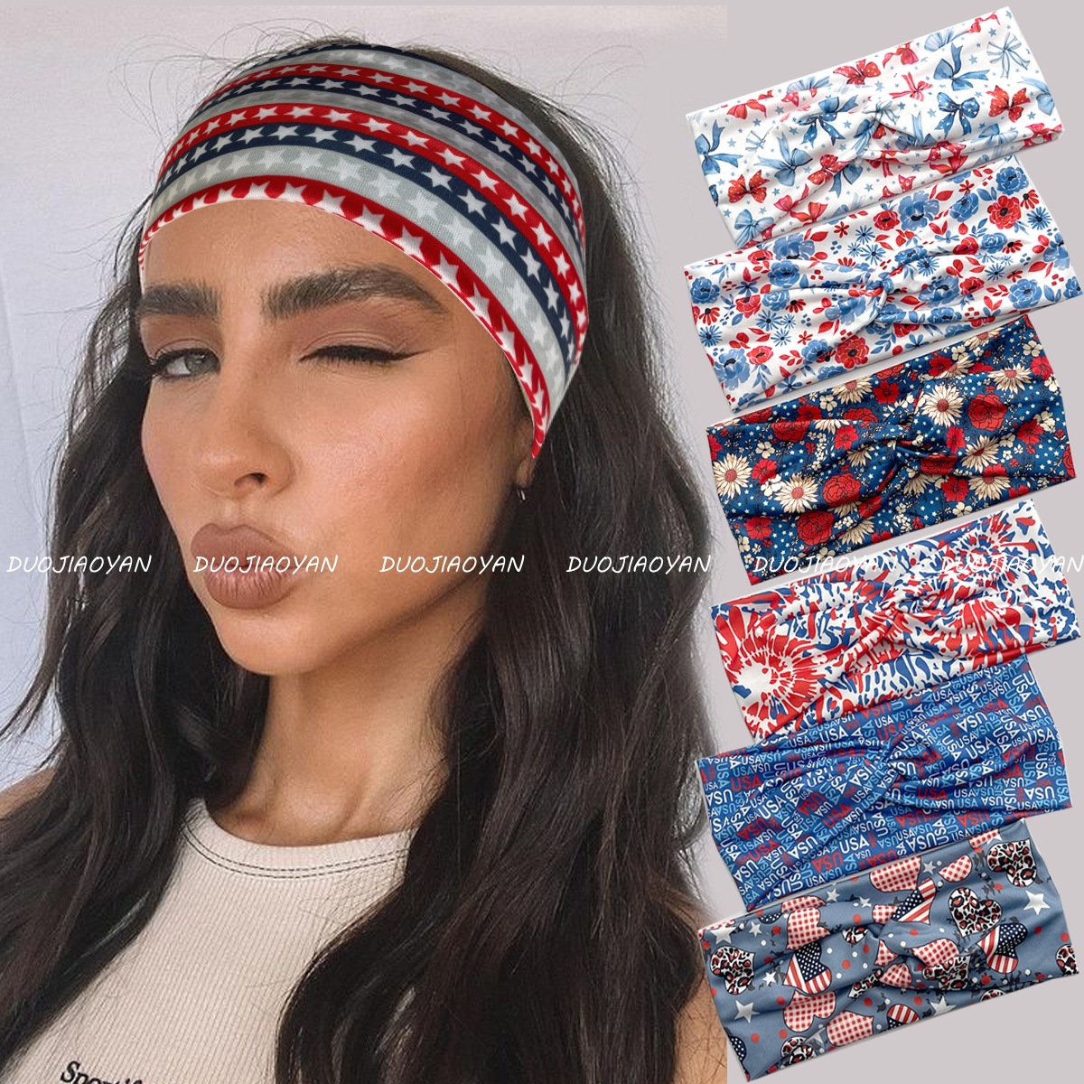 Cross-Border American Independence Day Headband, Fashionable Cross Star Print Headscarf, Elastic Yoga Sweat-Absorbing Sports Headband