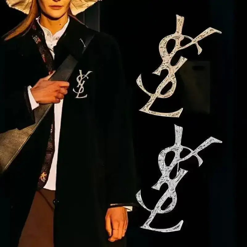 Saint Laurent Monogram Brooch Gold and Silver
